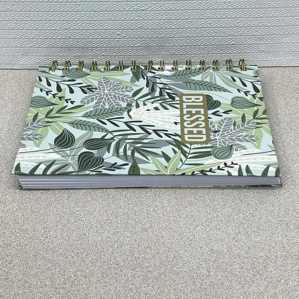 BLESSED Lined Hardcover Journal Notebook Green Gold Leaf Allover Print